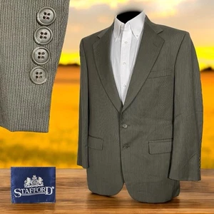 Stafford USA Made Sport Coat Mens 40R Gray Brown Worsted Wool Two Buttons - Picture 1 of 12