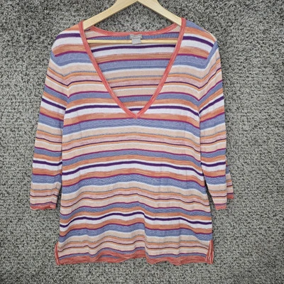 Chicos Top Mujer 3 US XL Naranja Rayas Cuello en V Tejido Abierto Pullover Informal Damas Foto 1 de 4