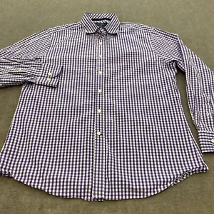 Charles Tyrwhitt Shirt Mens Large Poplin Weave Slim Fit Purple White Plaid - Picture 1 of 11
