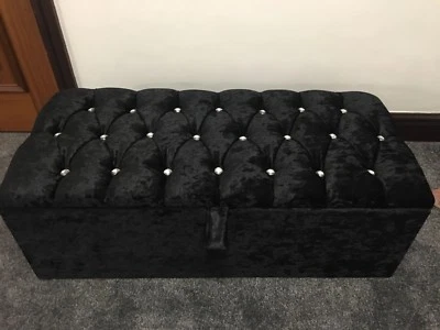 LARGE Black CRUSHED VELVET OTTOMAN, TOYS STORAGE, FOOTSTOOL, OTTOMAN BOX - Image 1 of 4