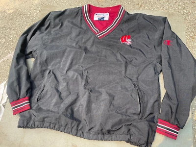 Vintage 1990's  Wisconsin Badgers Pullover Windbreaker Jacket Size Large Black - Image 1 of 4
