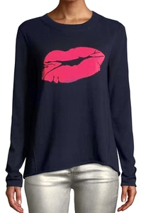 NWT LISA TODD PUCKER UP SWEATER / TOP - Navy/Hot pink BRAND NEW LIPS / KISS LG - Picture 1 of 5