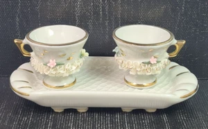 Capodimonte Victoria Mini Tray Set with 2 Mini Flower Cups and Embroidery - Picture 1 of 10