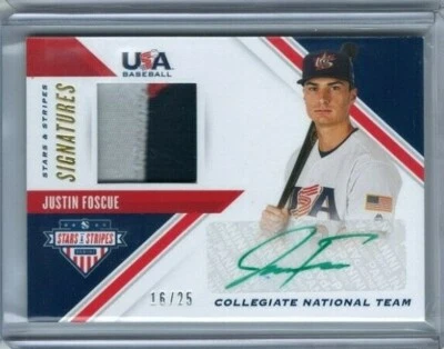 2020 Stars and Stripes JUSTIN FOSCUE 16/25 Jersey Patch Auto Relic Green Ink - Image 1 of 2