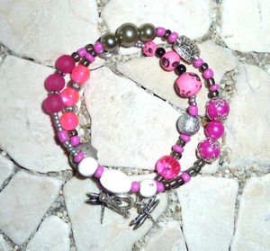 ★ Hágalo usted mismo ★ Pulsera envolvente ★ rosa, plata y gris ★ - Imagen 1 de 3