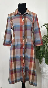 Pendleton Women’s Plaid Multicolor Boho 100% Cotton Fit Flare Midi Dress Sz 12P - Picture 1 of 5