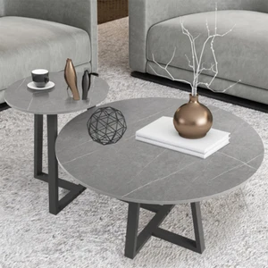 Mesa de centro redonda salón juego de 2 mesas auxiliares sofá mesa de café gris 80 cm - Imagen 1 de 8
