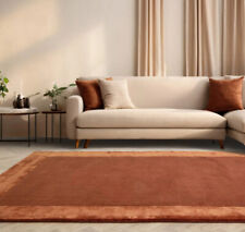 Ascot Rust Rug Plain Bordered Wool Modern Large Bedroom Living Room Rug