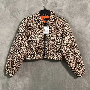 Zara Cropped Jacket Womens Extra Small Leopard Print Full Zip Padded NWT - Picture 1 of 15