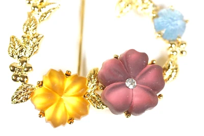 MONET Floral Ivy Heart Brooch Cut Glass Flowers Gold Tone Vintage Pin - Image 1 of 4