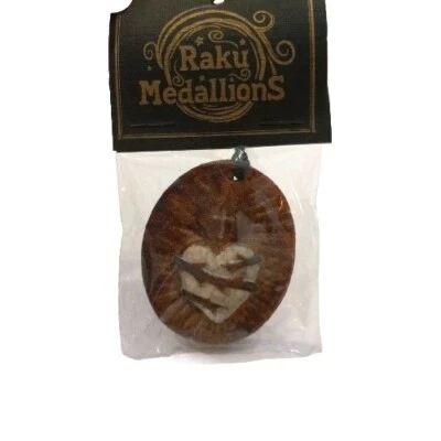 Raku Heart Medallion Cross Pendant with Cord Ceramic I am Loved New In Packaging - Image 1 of 4