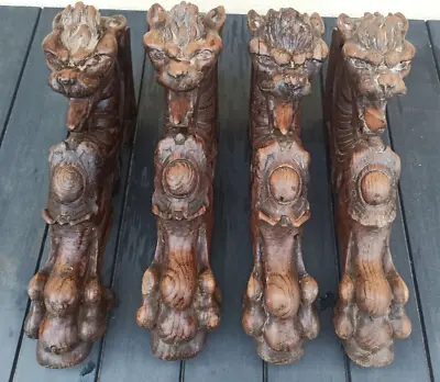18th Antique French Wood Carved Lion Pediment Ornament Walnut Oak Cabinet Savage • 860.05$