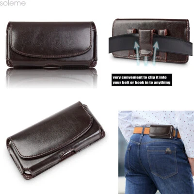 Universal Large Horizontal Phone Case Real Leather Pouch Holster Belt Clip Bag - Image 1 of 4