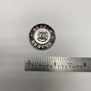 Search / Rescue FD Pin -Silver With Dark Red Enamel- Fire Dept Insignia USA Made - Picture 1 of 4