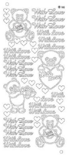 JEJE Silver WITH LOVE Peel Offs Sheet 1.1036 R160 TEDDY BEARS Hearts  - Image 1 of 1