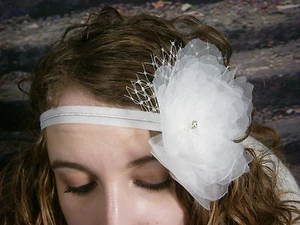 KLEINFELD WEDDING HEADBAND HEAD HAIR PIECE FLOWER SWAROVSKI CRYSTAL NETTING - Picture 1 of 7