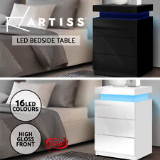 Artiss Bedside Table Side Table 3 Drawers RGB LED High Gloss Nightstand Storage