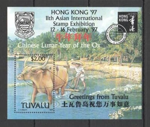 M0099 1993 TUVALU FAUNA ANIMALES CALENDARIO LUNAR AÑO DEL BUEY BL MNH - Imagen 1 de 1