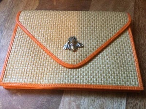 Karen Callen Straw Clutch Orange Trim Passport Holder/ Document - Picture 1 of 2