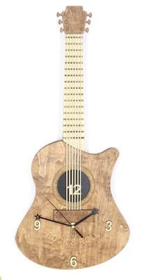Personalized handcrafted Wooden Guitar Wall Clock, Guitar Clock, 3D Guitar - Image 1 of 4