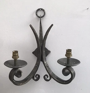 Antique French Wall Sconce Wrought Iron Castle Large 14” Welded Metal ￼heavy - Picture 1 of 12