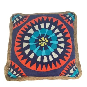Allen + Roth Mandala Pattern Decorative Throw Pillow Geometric Jute Edge 17x17 - Picture 1 of 9