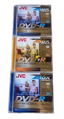 JVC DVD R Lot Of 3 Disc New 16x High Speed 120 Minute Video/Data Rec Sealed - Image 1 of 3