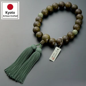 Prayer Beads Japanese Juzu Green Sandalwood w/Dushan Jade w/Box for Men Kyoto - Picture 1 of 8