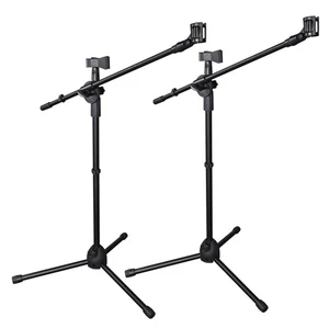 2 Pack Microphone Tripod Stand Rotating Boom Arm Dual Mic Clip Height Adjustable - Picture 1 of 12
