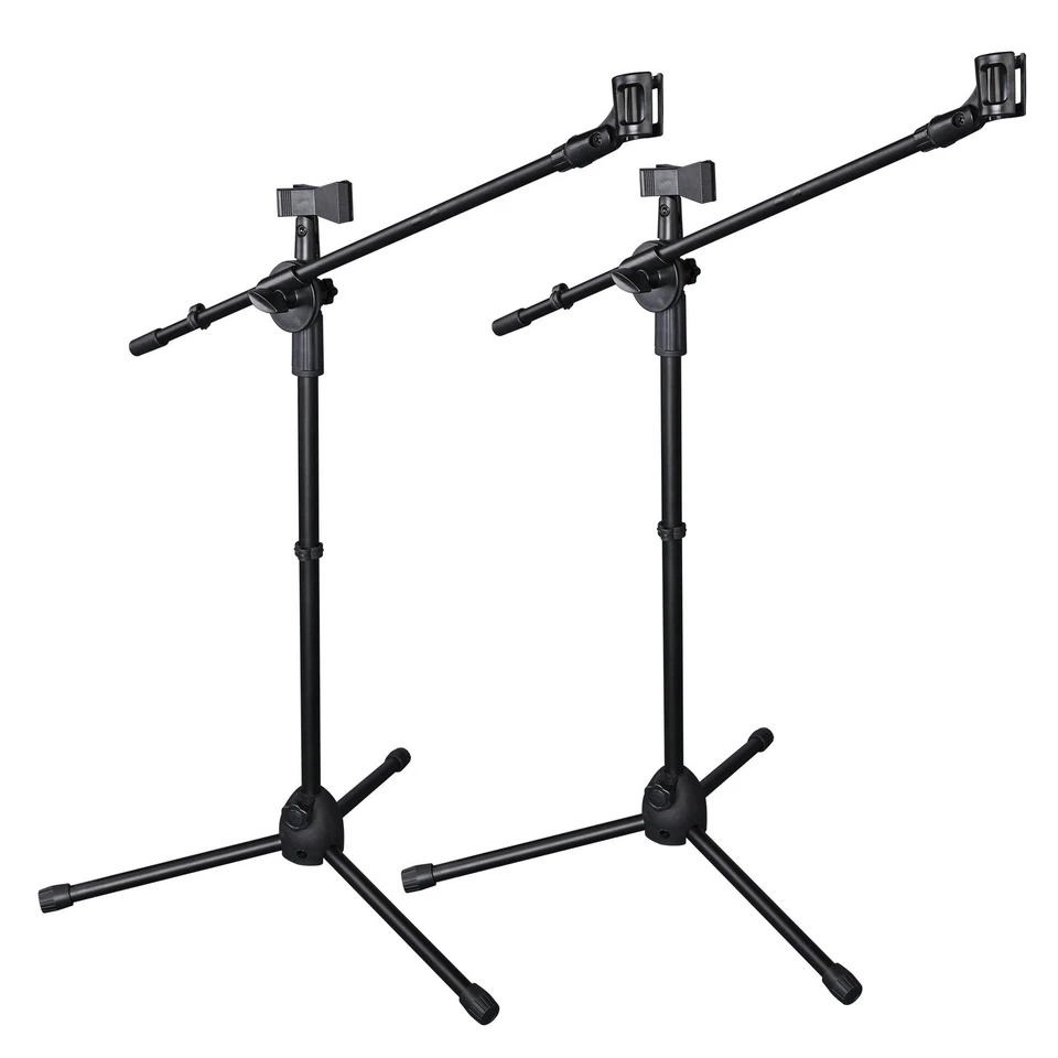 2 Pack Microphone Tripod Stand Rotating Boom Arm Dual Mic Clip Height Adjustable - Image 1 of 4