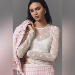 Anthropologie | Weiß transparente Schleifen Langarm | Lagenlook Top | Medium | Neu mit Etikett - Bild 1 von 6