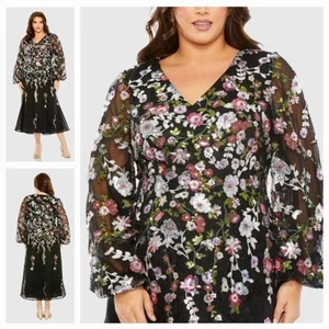 Nuovo abito Mac Duggal 20474 nero con paillettes/ricami impreziosito da una linea (22 W) - Foto 1 di 16