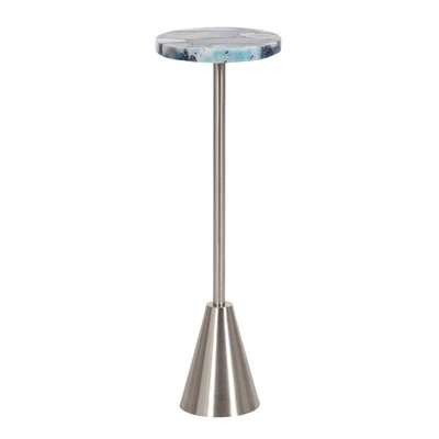 Sitara Modern Coastal Round Drink Table; 8 x 8 x 23; Blue Agate and Silver; U... - Image 1 of 4
