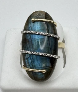 Anello in oro 14 kt con labrodorite pietra preziosa naturale 23 ct misura 5,5 - Foto 1 di 11