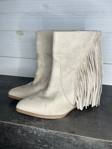 Carlos Santana “Mika Driftwood” Beige Cowgirl Western Wedge Fringe Boot 7.5 - Picture 1 of 9