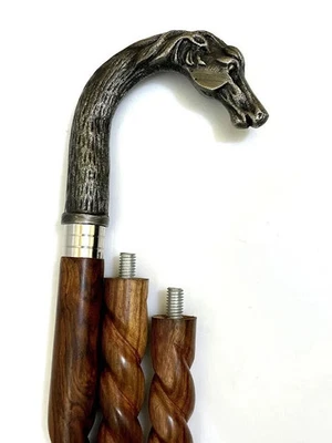 Bastón victoriano antiguo con mango de latón de madera cabeza de caballo de diseño Foto 1 de 4