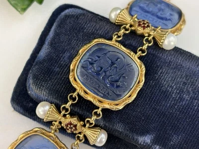 Pulsera Perla Poseidón Vidrio Azul Tagliamonte 925SS/YGP - Ajustable Foto 1 de 4