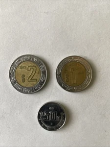 2013 Mexico Coins-2 and 1 Pesos, and 50 Centavos-Circulated - Picture 1 of 6