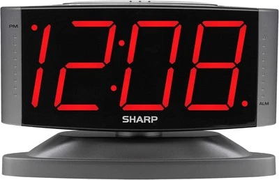SHARP Home LED Digital Alarm Clock – Swivel Red Led - Gun Metal Grey Case  - Image 1 of 4