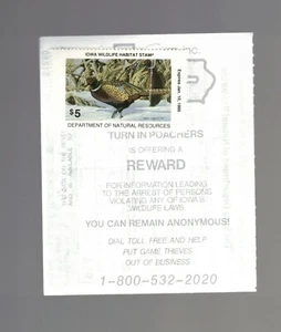 1994 IOWA WILDLIFE HABITAT STAMP STATE PROSERVATION USED on LICENCE 02-114768 - Bild 1 von 4