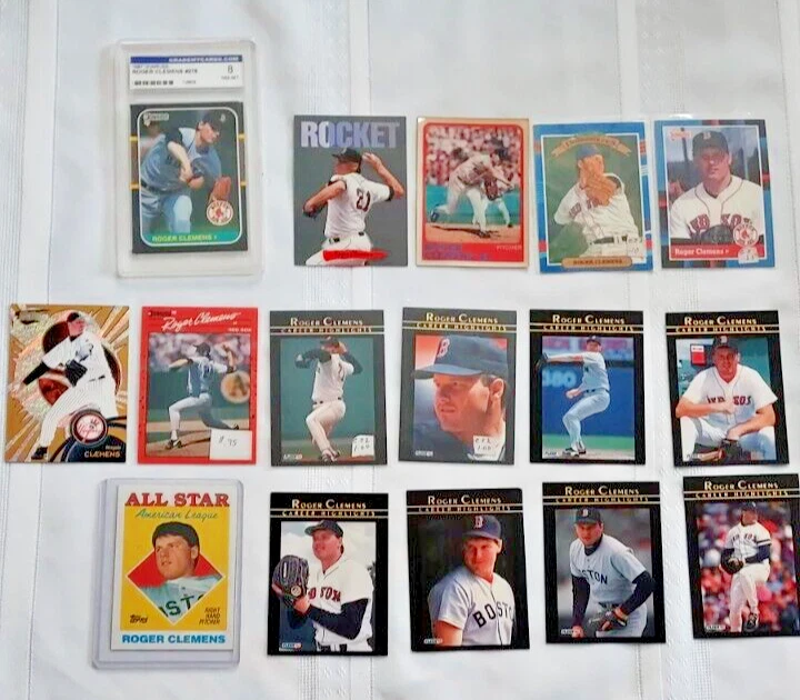 Lote de 16 cartas de Roger Clemens 1987-1999 profesionales destacados, clasificación 1987, inserto de cohete Foto 1 de 4