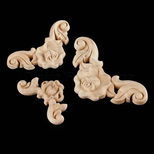 Unbemalte Holz Rose Ecke Onlay Aufkleber Möbel Tür geschnitzt Applikation 1/4 Stück - Bild 1 von 9