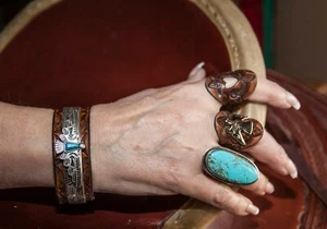 Thunderbird Leather Cuff Bracelet Hand Tooled Western Biker Southwestern Design - Picture 1 of 6