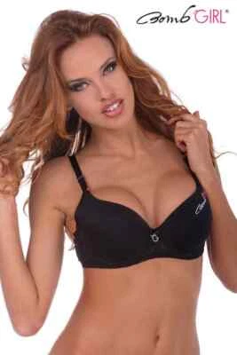 Hustler Lingerie BOMB GIRL BRA Satin Push Up Bra DIAMOND I Black BB551 - Image 1 of 4