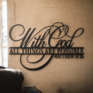 With God All Things Are Possible Sign Metal Wall Home Decor 18"X12" Bible Verse - Picture 1 of 4
