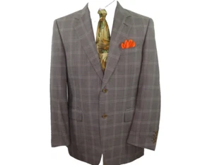 Canali Men Wool Brown Check Windowpane Italian Blazer Jacket Sport Coat 40 S EUC - Picture 1 of 15