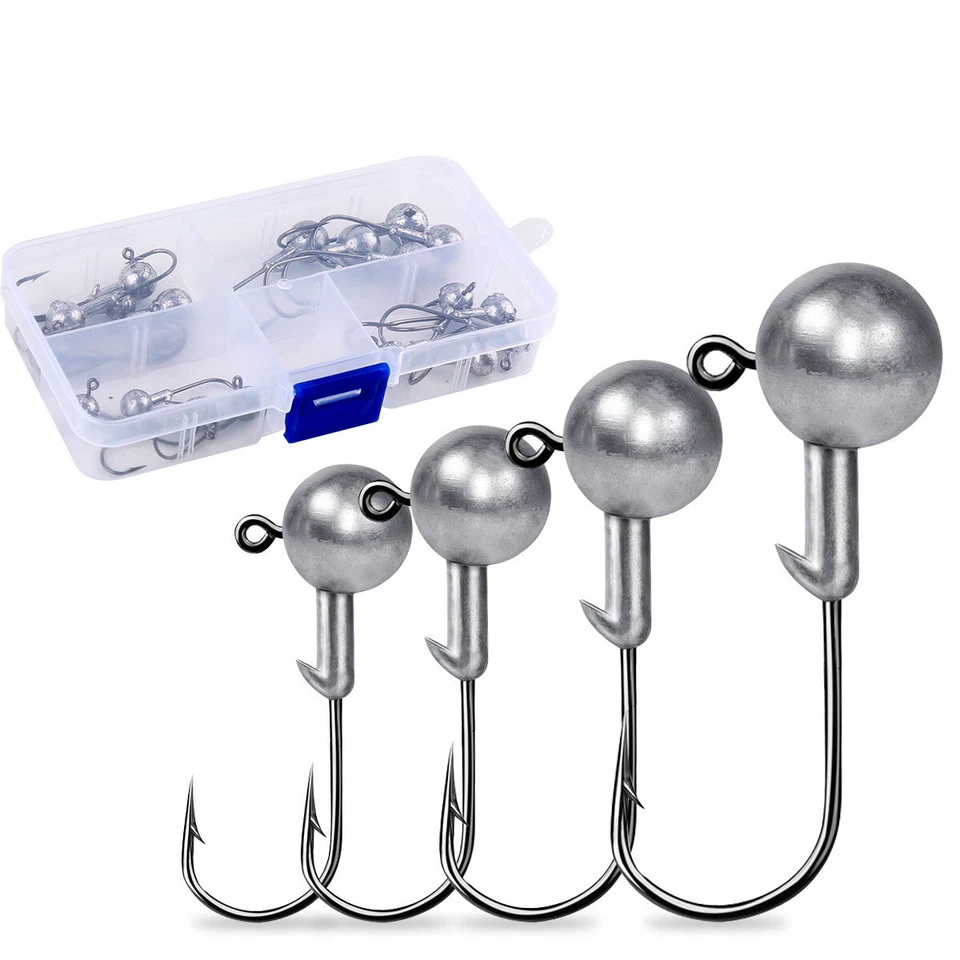 20Pcs/Box  Jig Heads Bottom Soft Lure Hook Freshwater Saltwater Fishing Mix Size - Image 1 of 4