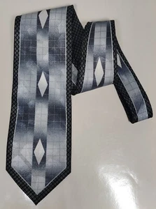 Fratello Art Deco Mens Designer Neck Tie Vintage Silver Black Retro Geometric - Picture 1 of 4