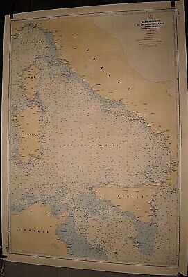 Ancienne Carte Hydrographique Marine Bassin Ouest Mediterranee Italie Tunisie • 13.30€