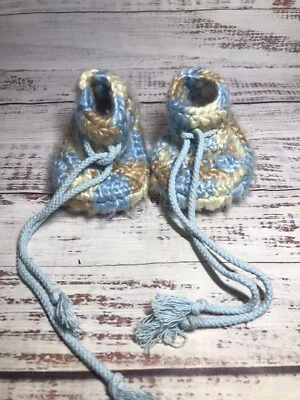 Botines Bebé Azul Mocasines Crochet Hecho a Mano 1 Año 12 Meses Foto 1 de 4